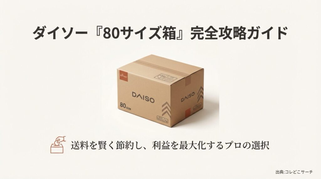 ダイソーの80サイズダンボール箱を賢く使って送料を節約し、利益を最大化するための攻略ガイド表紙。