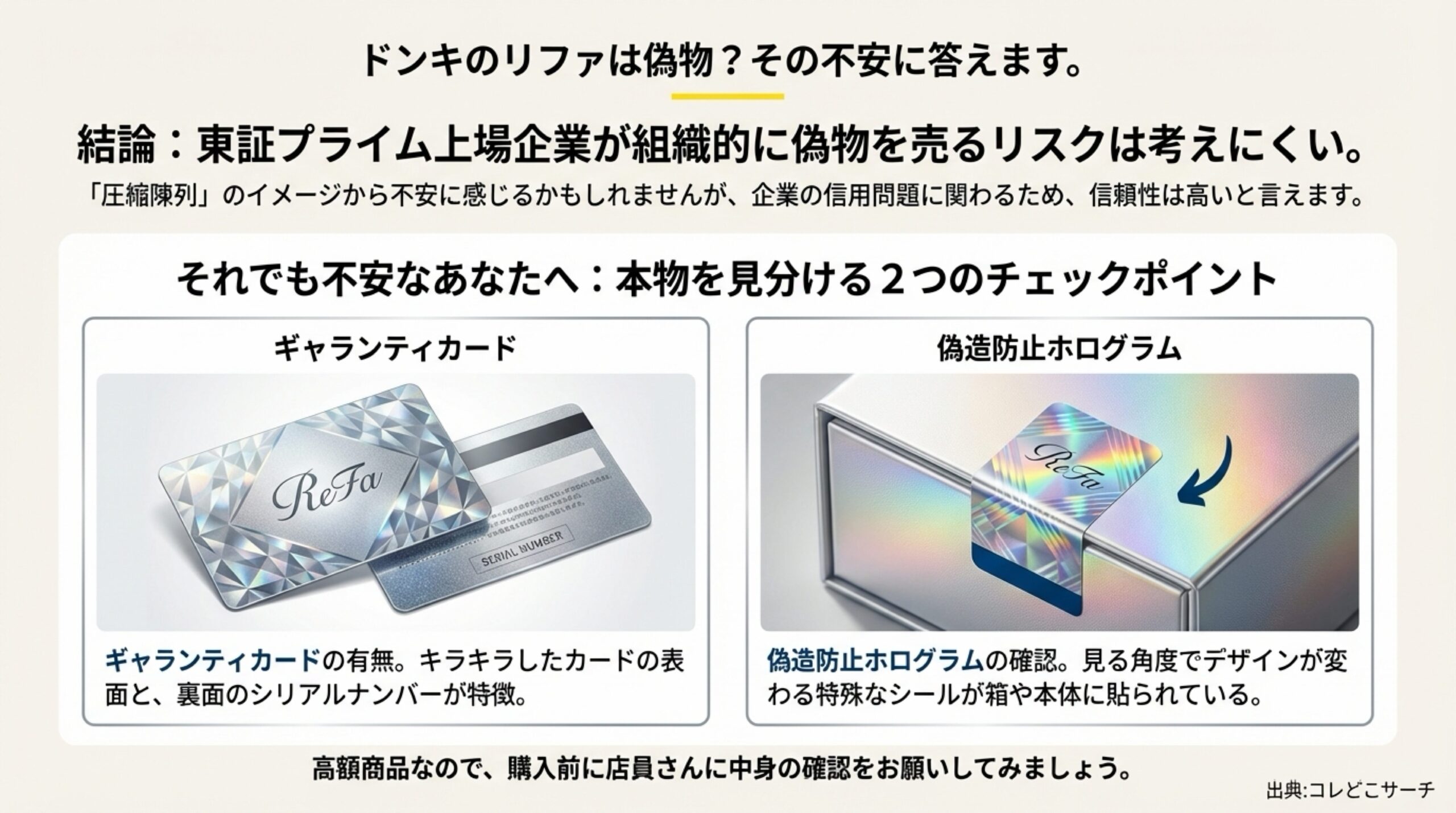 リファの偽物を見分ける2つのポイント（ギャランティカードとホログラム）