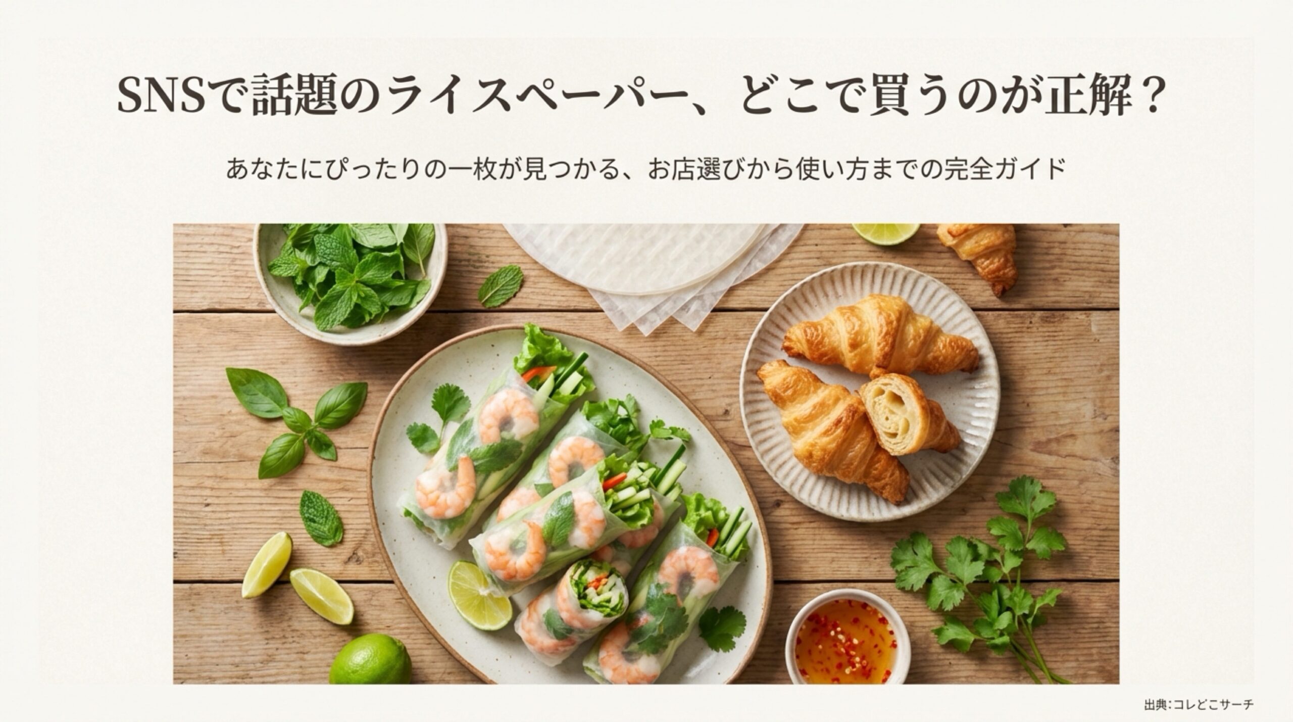 SNSで話題のライスペーパーがどこで売っているか、お店選びから使い方までを解説する完全ガイドの表紙画像。
