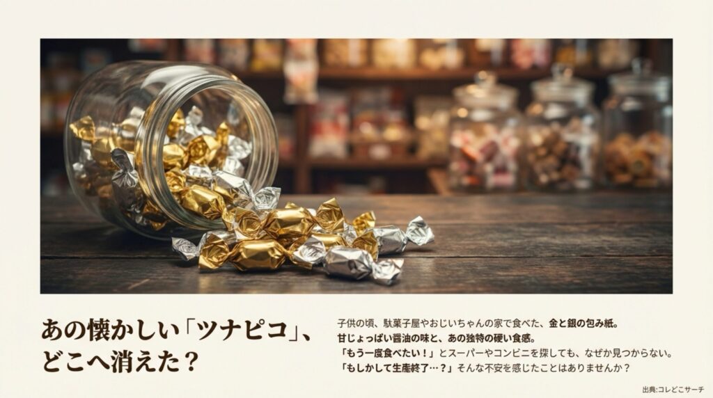 瓶から溢れ出る金と銀の包み紙に入ったツナピコのイメージ画像