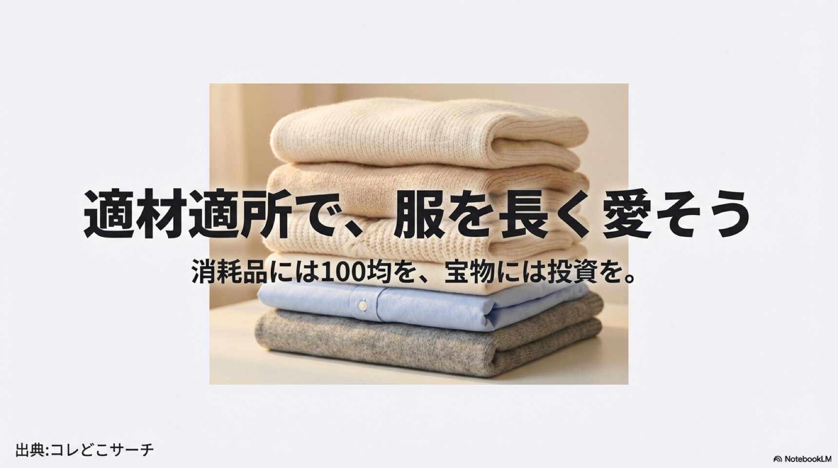 まとめ：消耗品には100均を、宝物には投資を。適材適所で服を長く愛そうというメッセージ