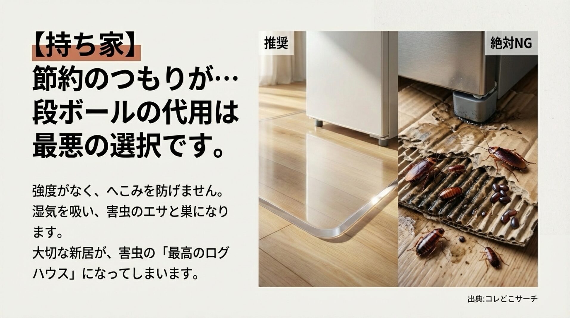 段ボールを敷くことによる害虫発生リスクの警告