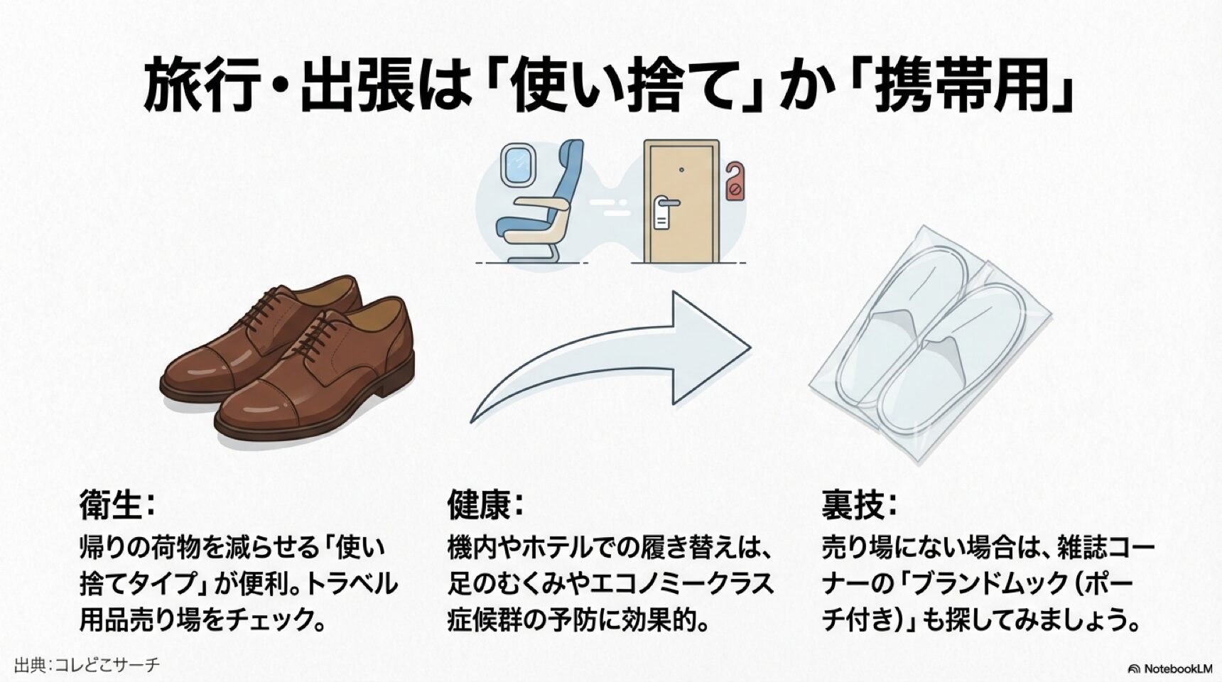 防災用はガラス片から足を守るため、学校用は底冷えを防ぐために、底が厚く硬いスリッパを選ぶべきであることを解説したイラスト。