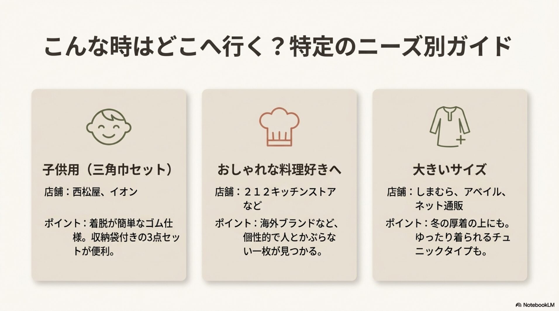 西松屋、212キッチンストア、アベイルなどの特定ニーズ向けガイド