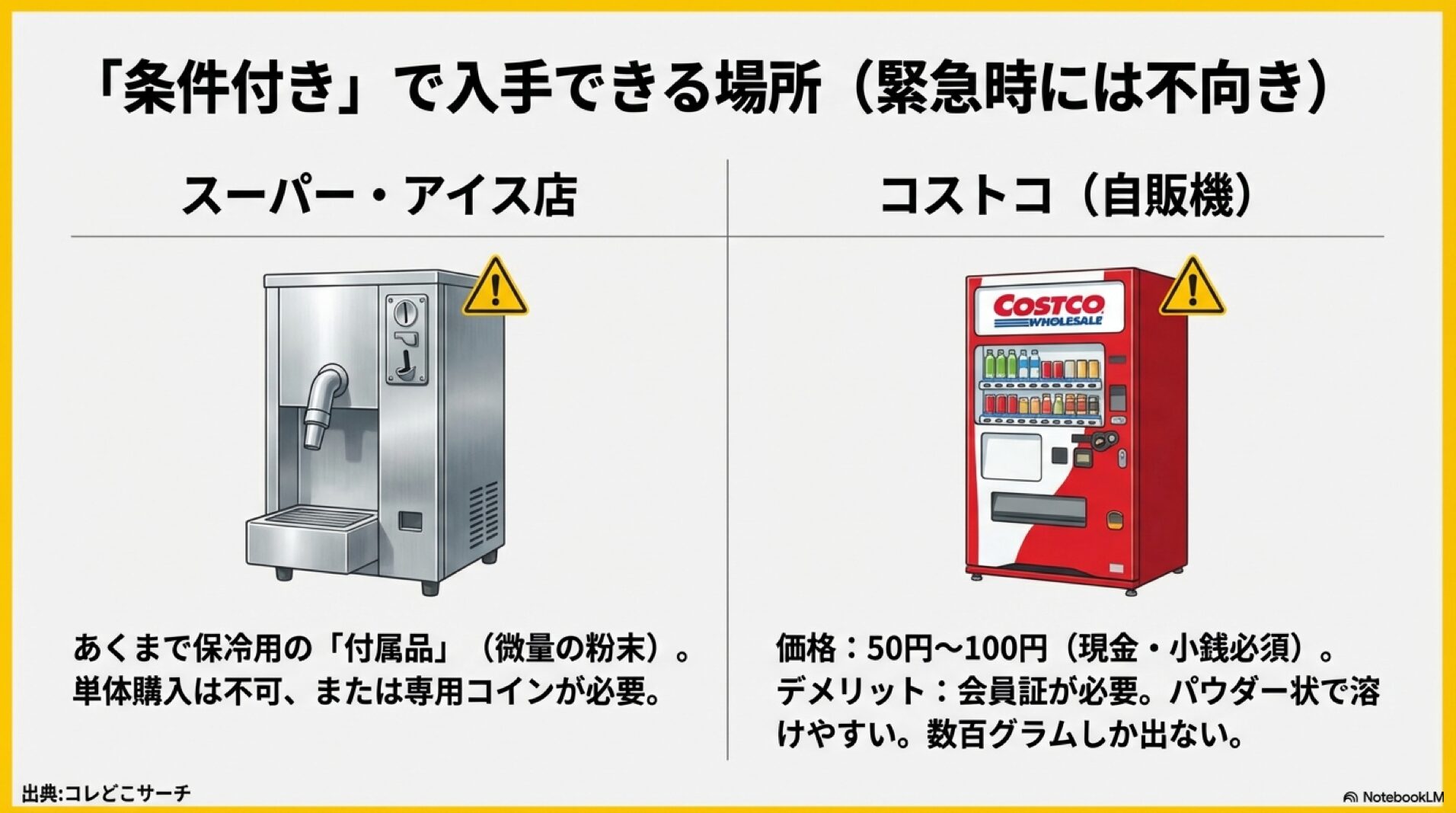 スーパーのドライアイスサーバーやコストコ自販機での購入条件とデメリット