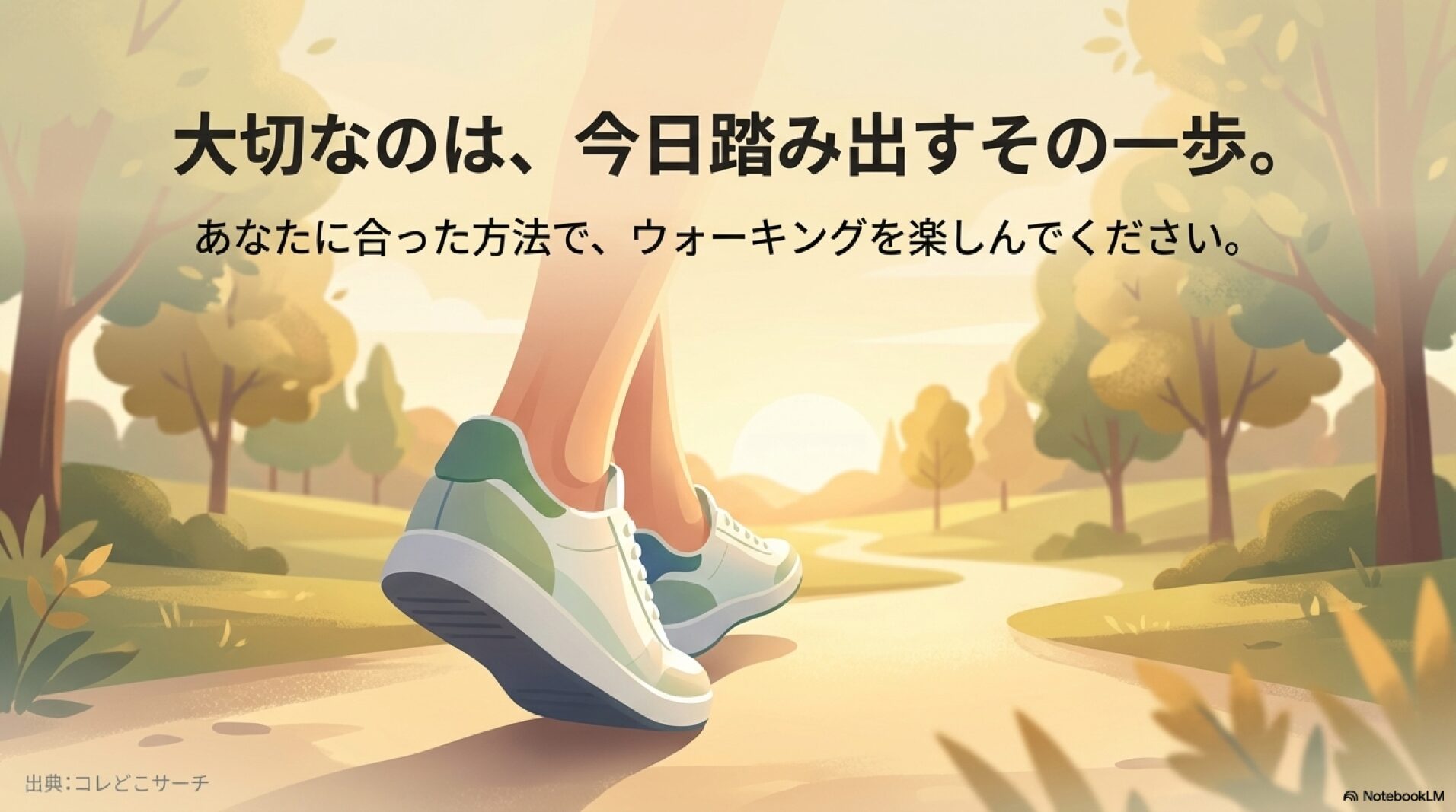 ウォーキングを楽しむためのメッセージと応援イラスト