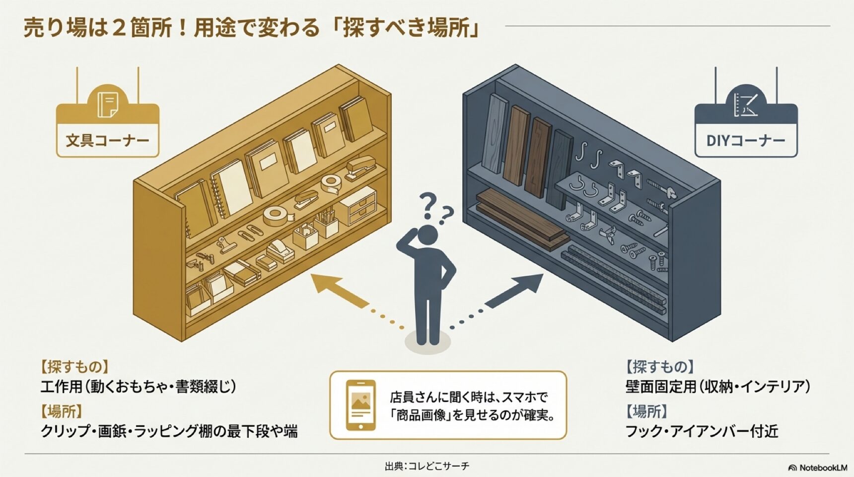 セリア店内の文具コーナーとDIYコーナーの割りピン売り場マップと探すべき場所